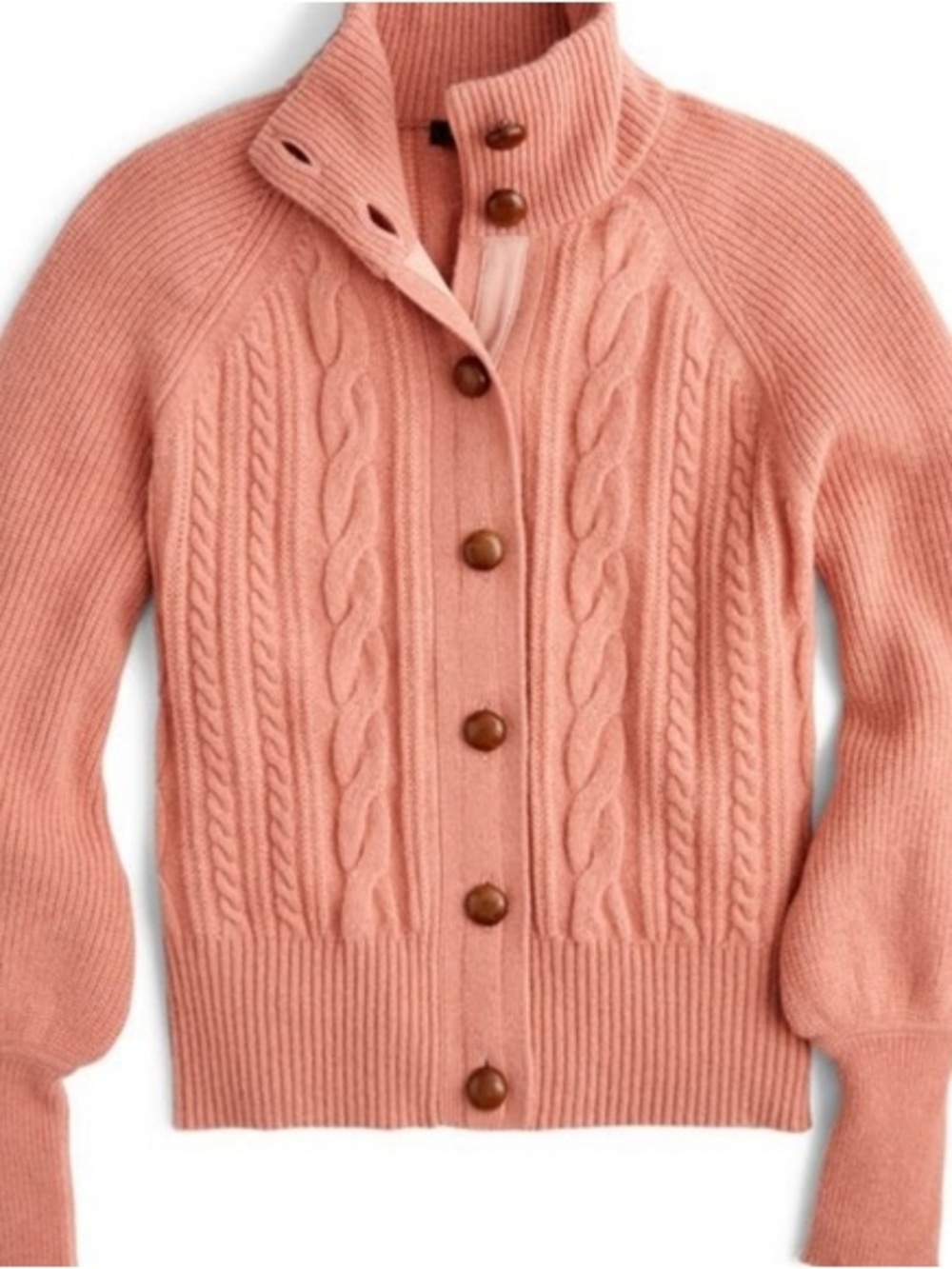 J. Crew Cable-Knit Button-Front Cardigan in Peach